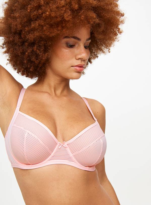 Light Pink Mesh Striped Underwired Full Cup Bra 32DD